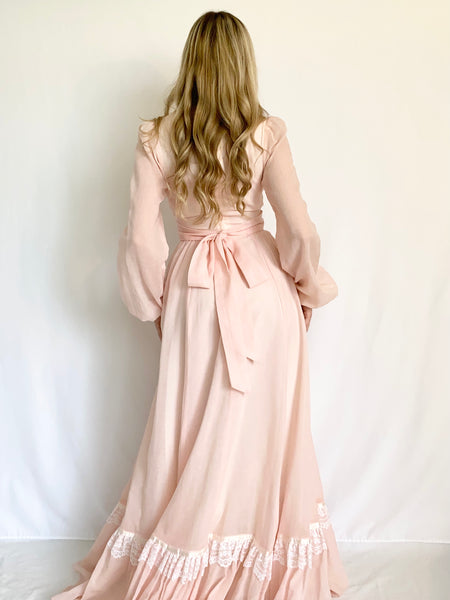 1970s Gunne Sax Pink Romantic Renaissance Juliet Dress (XS)