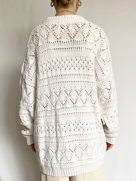 Snowfall Knit Pointelle 1980s Sweater (M)