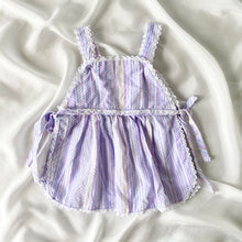 Load image into Gallery viewer, Handmade Purple Striped Heart Overall Baby Dress
