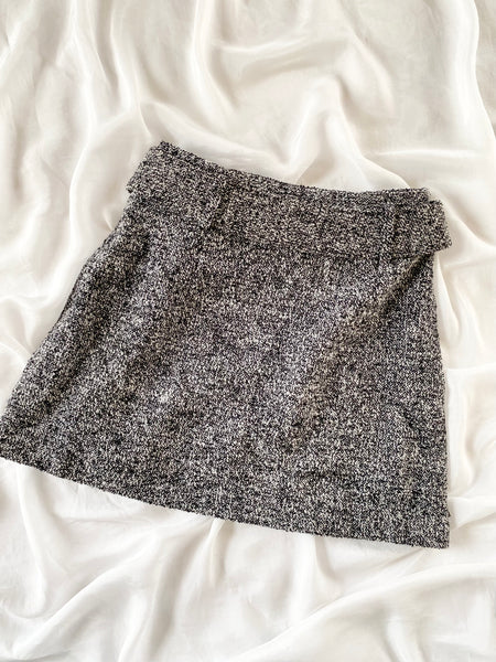 Vintage Grey Tweed Belted Mini Skirt (2)