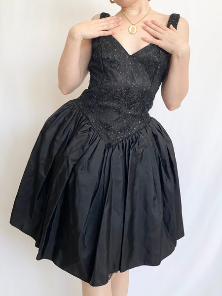 Vintage Gunne Sax Black Cocktail Mini Dress (XS)