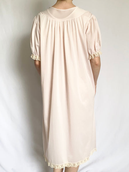 Pink 1950s Delicate Nightgown and Peignoir Set (S)