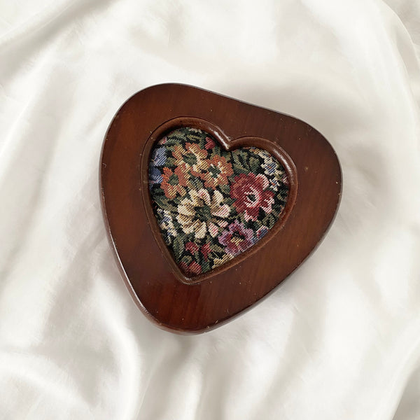 Vintage Tapestry Wood Heart Jewelry Box