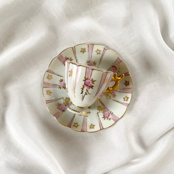 Vintage Hand Painted Thames Pink and Gold Teacup and Saucer Set