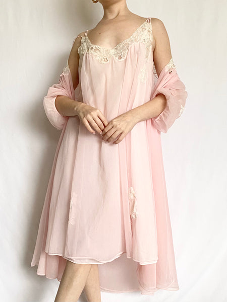 Fairy Flutters 60s Pink Peignoir and Nightgown Set (S/M)