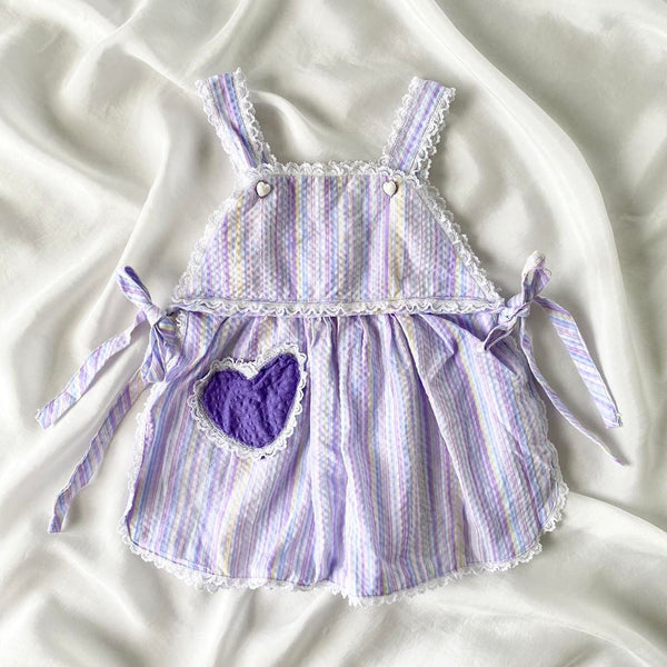 Handmade Purple Striped Heart Overall Baby Dress