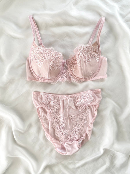 Pretty Pink Bra & Panty Set (36C, L)