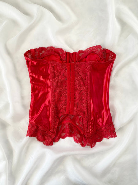 Ruby satin and lace bustier