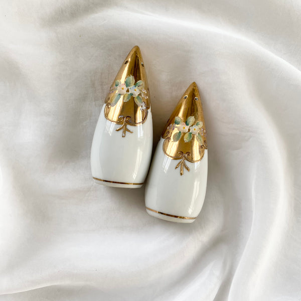 Vintage 1950s Royal Carlton Gold Bullet Flower Salt and Pepper Shakers