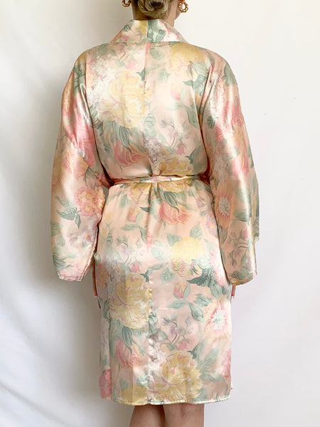 Victoria’s Secret Floral Pastel Silk Slip Dress and Robe Set (XS,S)