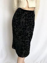Load image into Gallery viewer, Vintage 1990s Black Silk Velvet Rose Midi Skirt (6)
