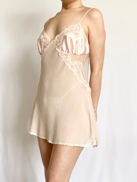 Pure Silk Pink Victoria's Secret Sheer Slip Dress & Panty Set (XS)