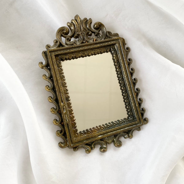 Mini Italian Antique Victorian Style Brass Frame Mirror