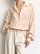 Load image into Gallery viewer, Pink Satin 1970s Rose Swiss Dot Blouse (M)
