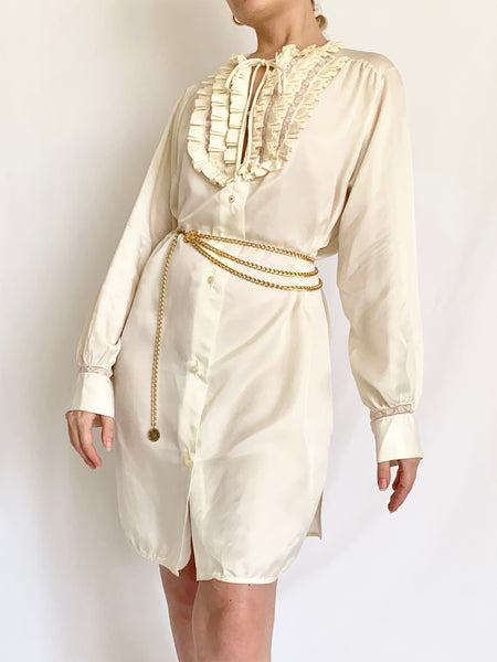 Satin De Lyse Victorian Style 1950s Cream Nightgown (S-L)