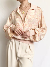 Load image into Gallery viewer, Pink Satin 1970s Rose Swiss Dot Blouse (M)
