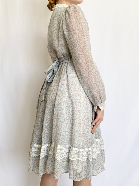 1970s Gunne Sax Ditzy Floral Victorian Inspired Prairie Dress (XXS)