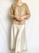 Load image into Gallery viewer, Ivory 1940s Satin Crepe Bias Cut Slip Dress &amp; Lace Bed Jacket Set (M)

