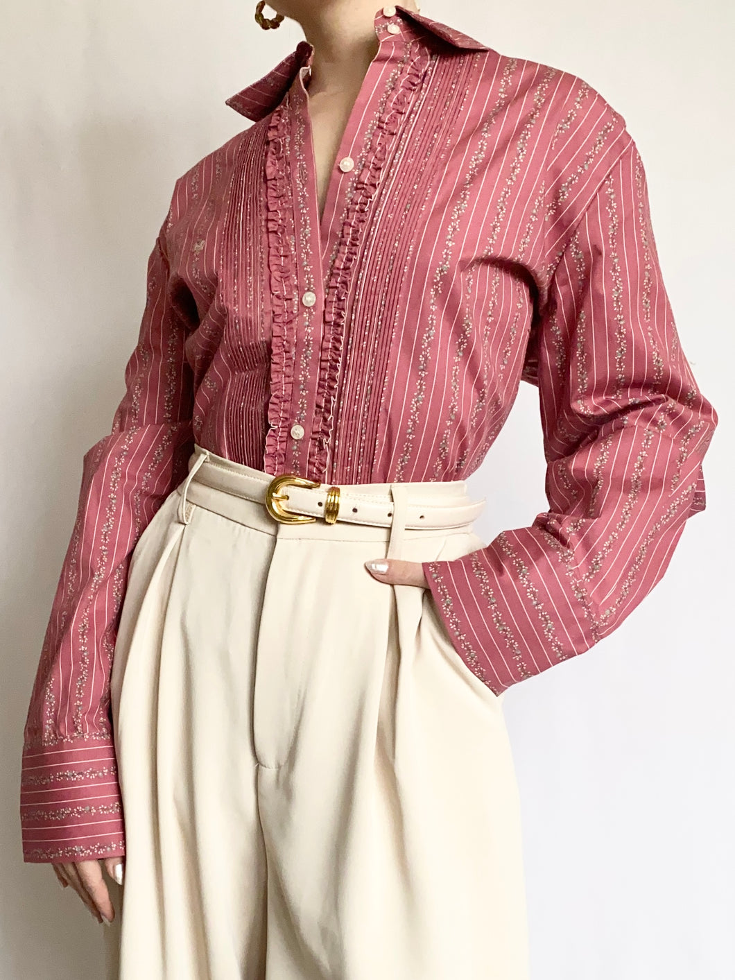 Mauve Floral Pinstripe Blouse (L)