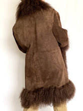 Load image into Gallery viewer, Chocolate Penny Lane Shaggy Mongolian Trim Coat (XL)
