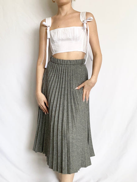 Ash Grey 1960s Pleated Skirt (XXS-XS)