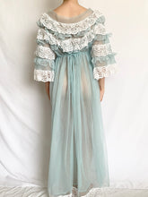 Load image into Gallery viewer, Baby Blue Lace Trim Peignoir Style Nightgown (S/M)

