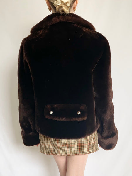 Cocoa Brown 1960s Faux Fur Vintage Coat (M)