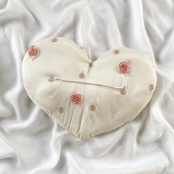 Pink and White Coquette Heart Bow Pillow