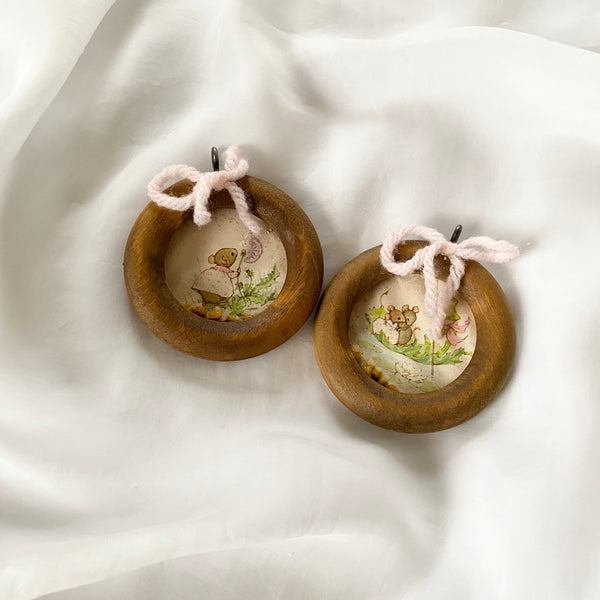 Hand Made Wooden Vintage Mice Ornaments