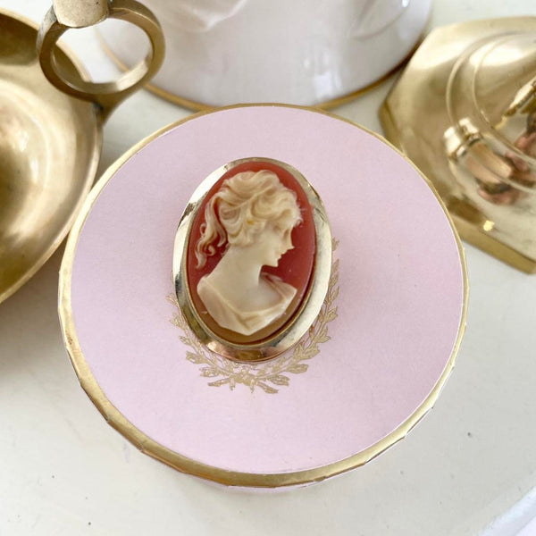 Orange Cameo Pendant Necklace and Brooch Set