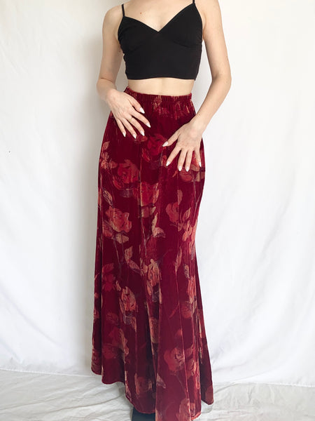 Red Velvet 90s Silk Rose Skirt (8)