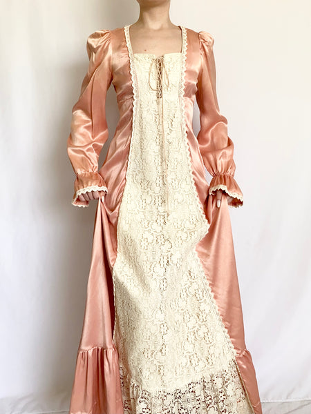 Pink Satin Gunne Sax Renaissance Princess Gown (XS)