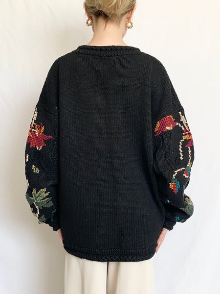 Hand Knit Needlepoint Sweater (M)