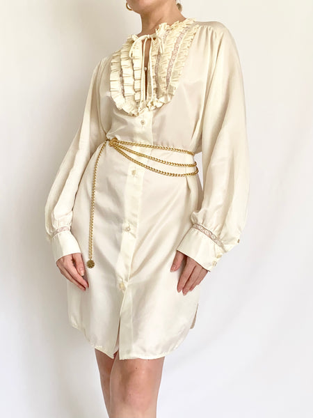 Satin De Lyse Victorian Style 1950s Cream Nightgown (S-L)