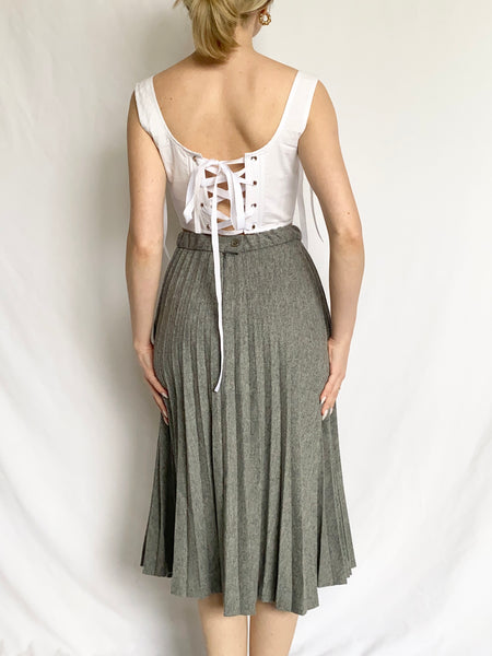 Ash Grey 1960s Pleated Skirt (XXS-XS)