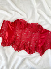 Load image into Gallery viewer, Vintage Victoria’s Secret Ruby Red Lace Swirl Bustier (36C)
