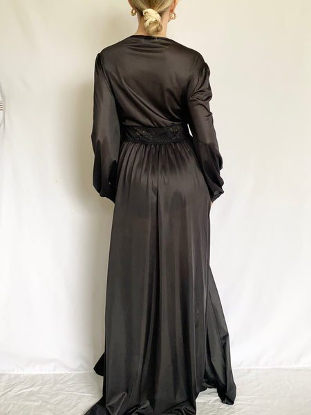 Black 1960s Sheer Peignoir Robe (M)
