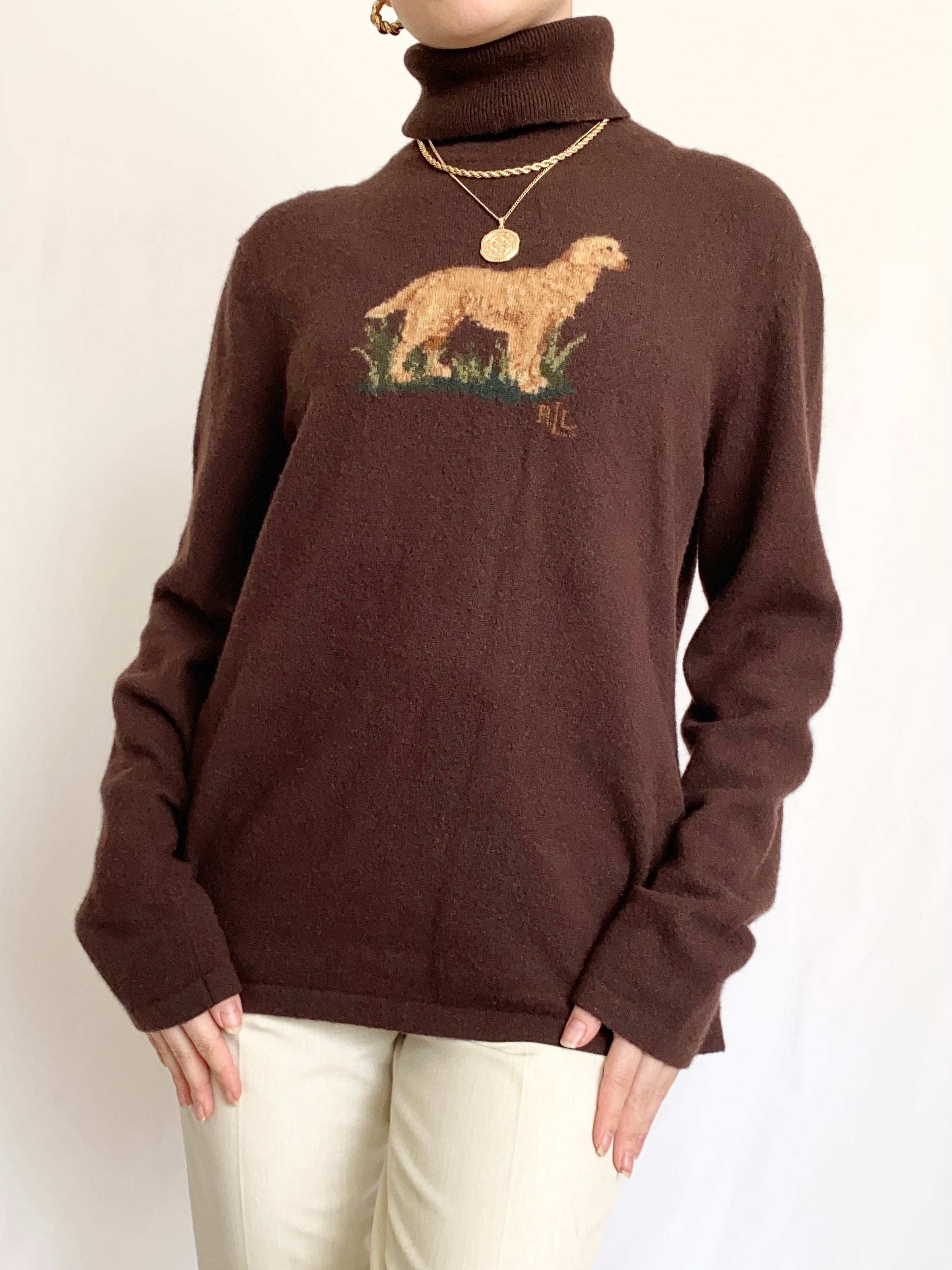 VINTAGE Ralph Lauren Gold Turtle Neck Sweater on sale Size M