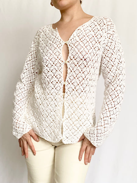 White Crochet Button Up Blouse (S)