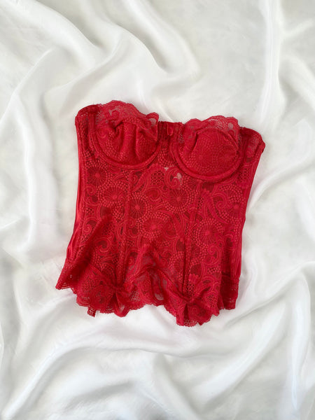 Vintage Victoria’s Secret Ruby Red Lace Swirl Bustier (36C)