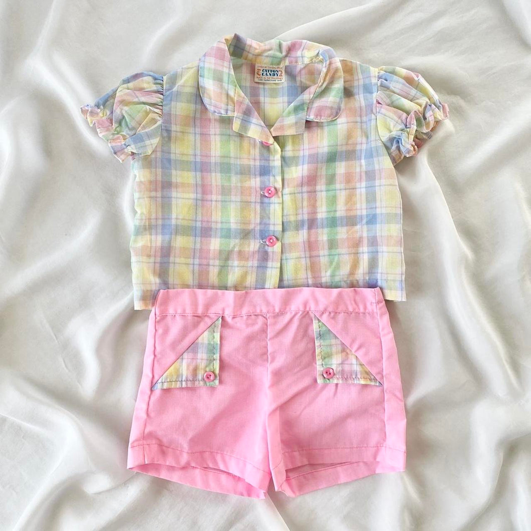 1970s Colorful Pastel Plaid Outfit Set