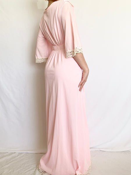 1970s Bubblegum Pink Peignoir and Nightgown Set (S-M)