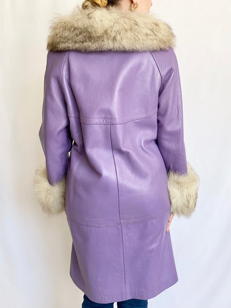 1970s Lilac Genuine Leather Pennylane Fur Trim Coat (8)