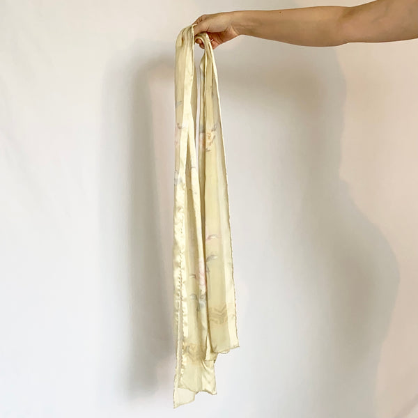 Sheer Silk Watercolor Floral Vintage Scarf