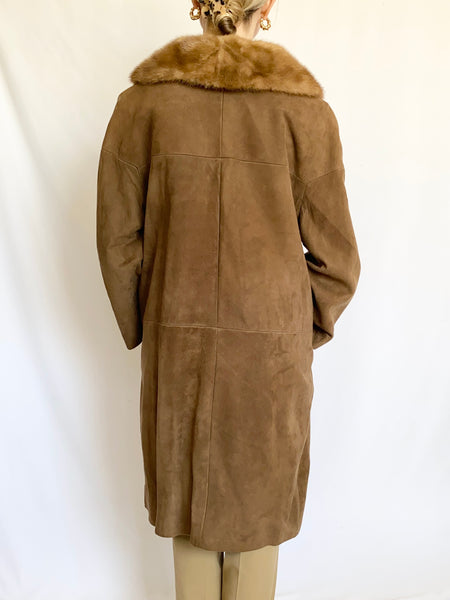 1960s Brown Mink Collar Trench Coat (M)