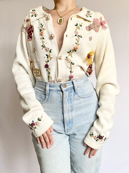 Shabby Chic Holiday Stockings Cardigan Sweater