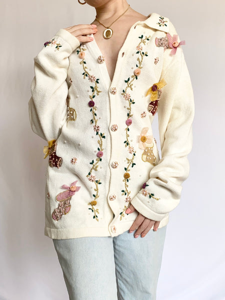 Shabby Chic Holiday Stockings Cardigan Sweater