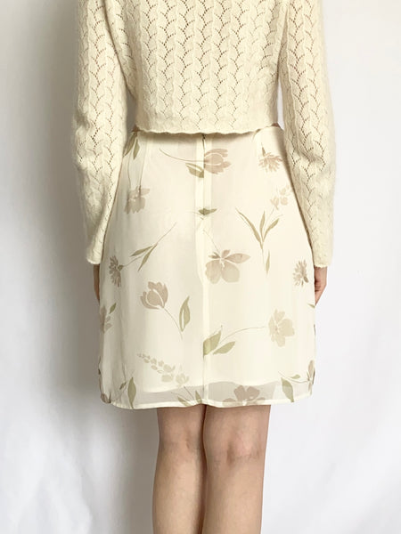 Vintage Silky 2000s Beige Cream Floral Mini Skirt (1/2)
