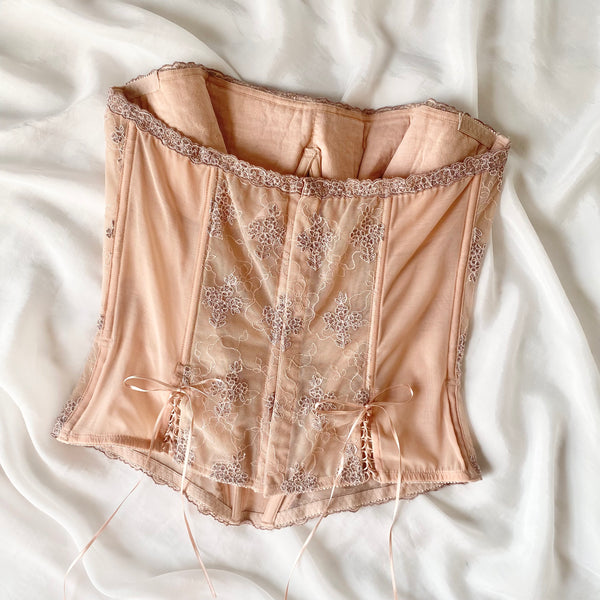 Peachy Pink Floral Embroidered Vintage Victoria’s Secret Corset Style Bustier (36C)