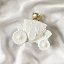 Load image into Gallery viewer, Vintage 1970s Avon Milk Glass Royal Cinderella Carriage Bath Oil Bottle
